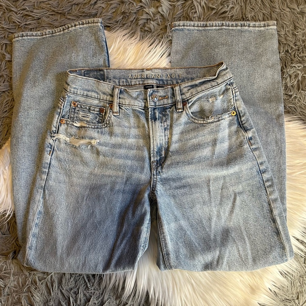 American Eagle Outfitters Distressed Baggy Light Blue High Rise Jeans